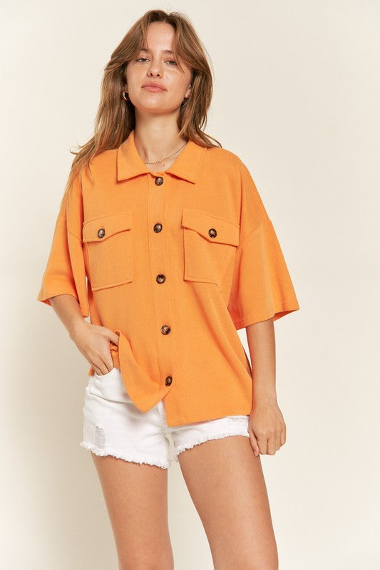 Smiley Back Button Down Top
