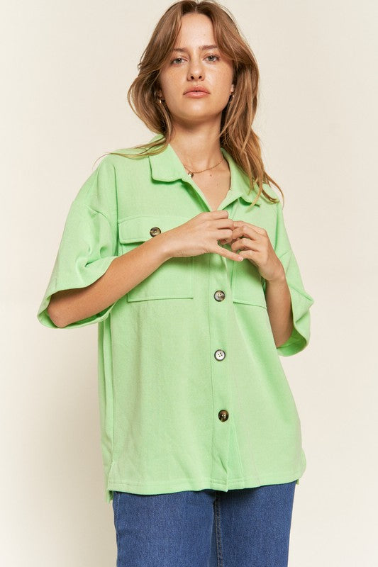 Smiley Back Button Down Top