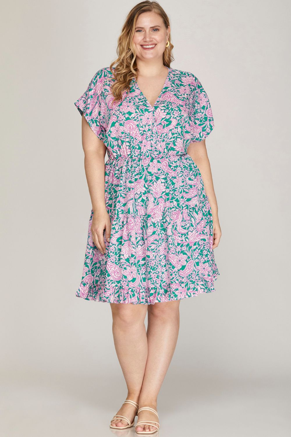 kimono sleeve mini dress Ruffled Hem Printed Surplice Kimono Sleeve Mini Dress – The Spotted Phoenix