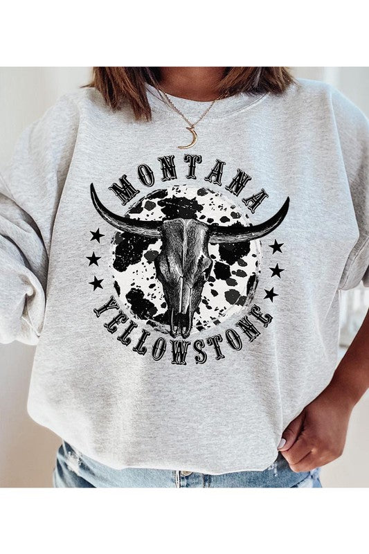 Yellowstone Cow Print Skull Graphic Pullover