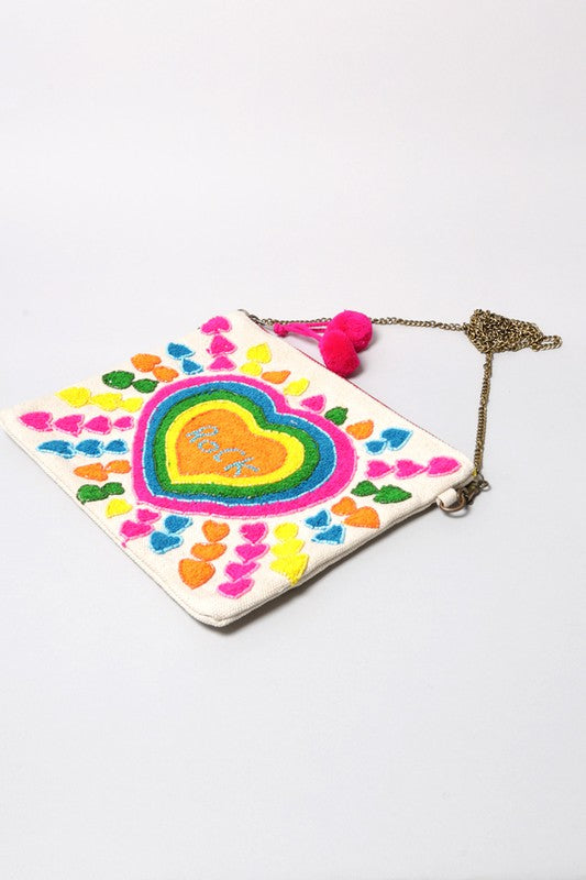 Heart Rock Clutch Bag Rainbow with Strap
