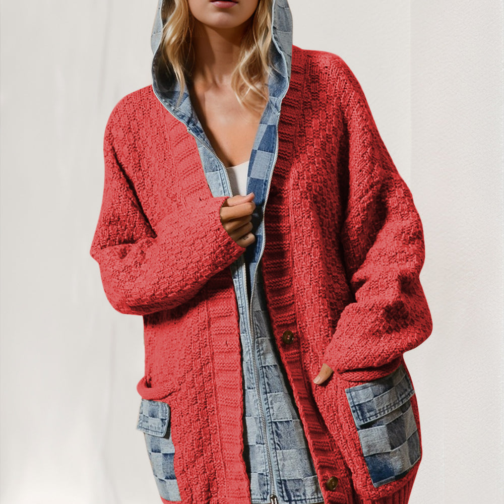 
                      
                        Hooded Denim Spliced Sweater Cardigan
                      
                    