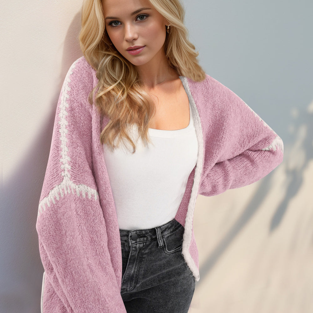 
                      
                        Contrast Open Front Dropped Shoulder Cardigan
                      
                    