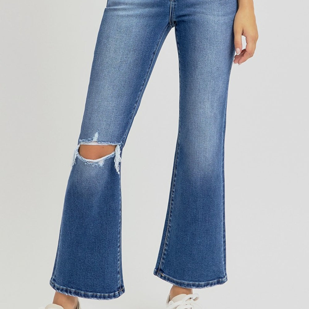 RISEN Distressed High Rise Crop Flare Jeans