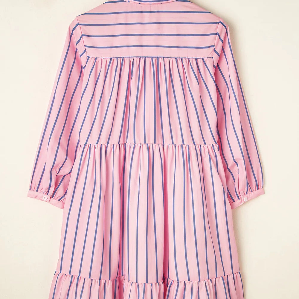 
                      
                        Striped Collared Neck Long Sleeve Mini Shirt Dress
                      
                    