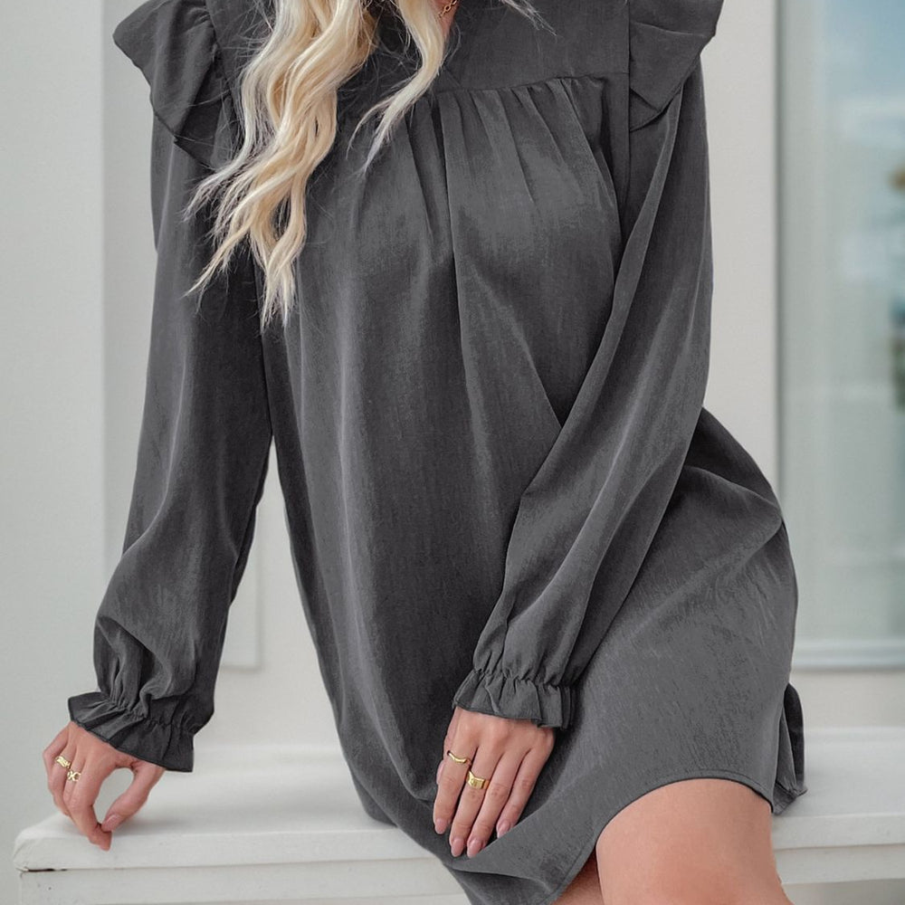 
                      
                        Ruffled Notched Long Sleeve Mini Dress
                      
                    