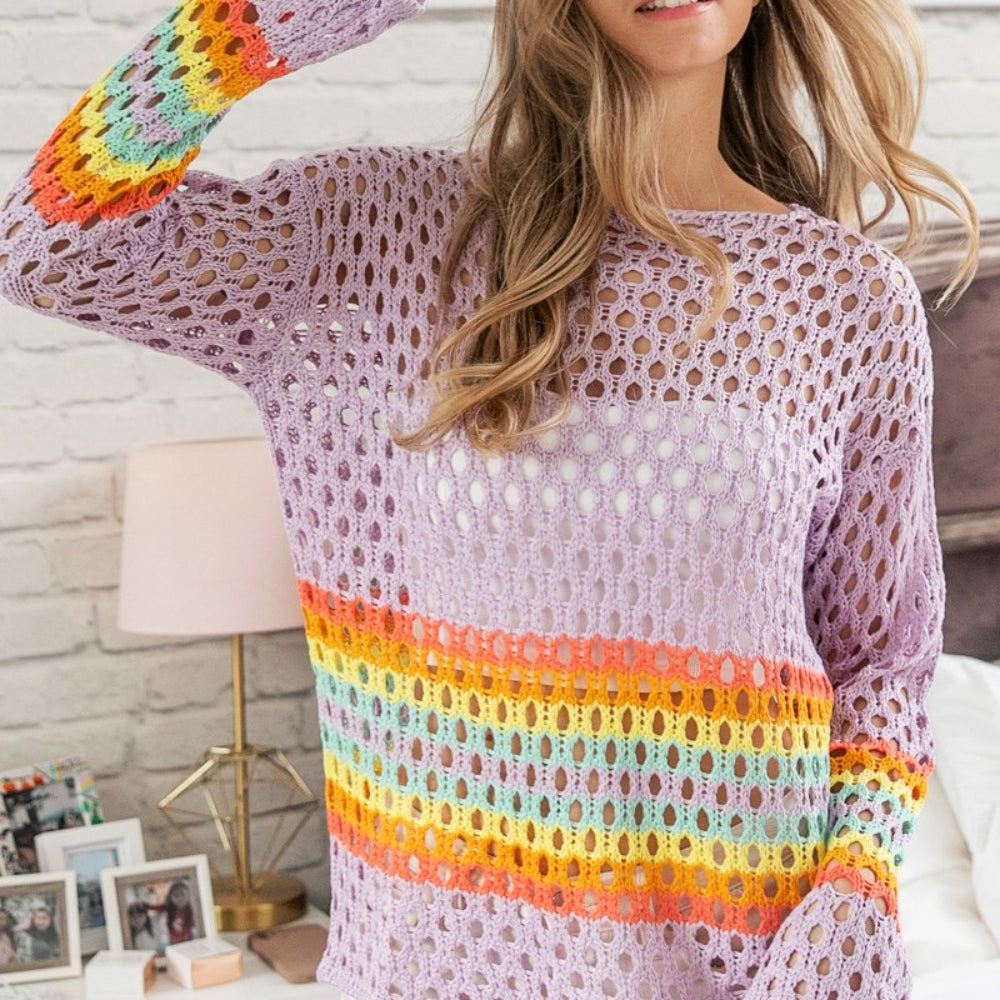 
                      
                        Rainbow Stripe Hollow Out Cover Up
                      
                    