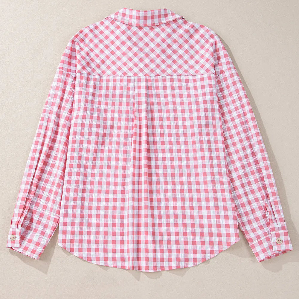 
                      
                        Pocketed Plaid Collared Neck Long Sleeve Shirt
                      
                    