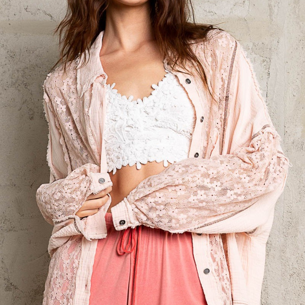 
                      
                        Oversized Lace Button-Down Shirt
                      
                    