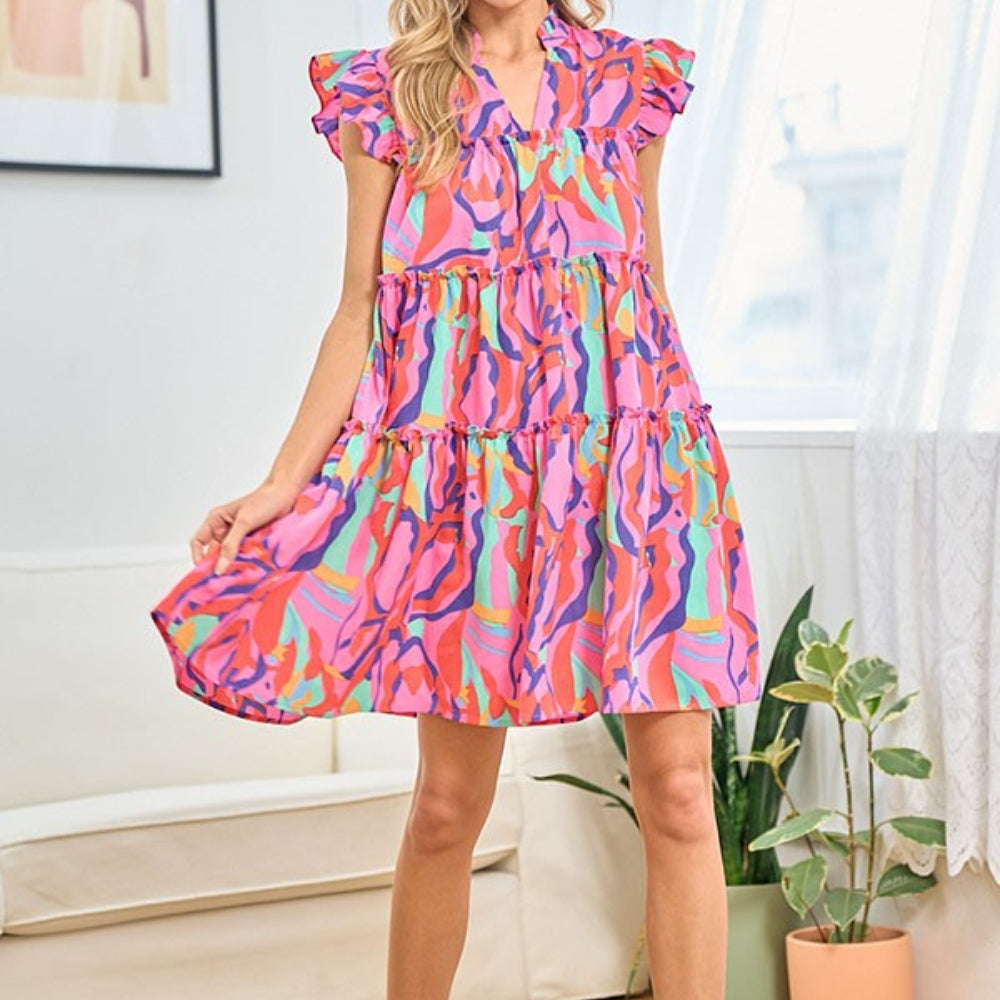 
                      
                        Printed Ruffle Cap Sleeve Tiered Dress
                      
                    