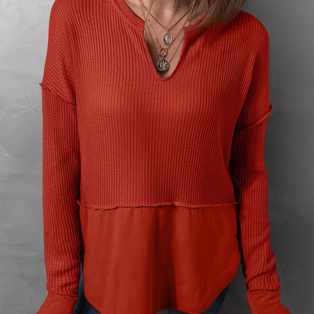 
                      
                        Waffle-Knit Notched Long Sleeve T-Shirt
                      
                    