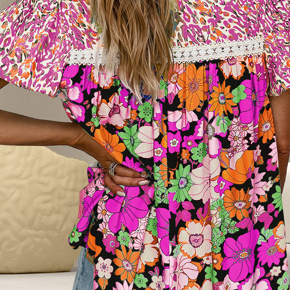 
                      
                        Printed Round Neck Puff Sleeve Blouse
                      
                    