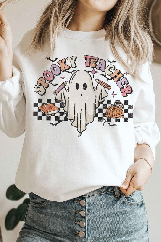 
                      
                        SPOOKY TEACHER CHECKER GHOST Graphic Sweatshirt
                      
                    