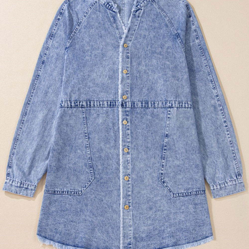 
                      
                        Raw Hem Button Down Long Sleeve Denim Dress
                      
                    