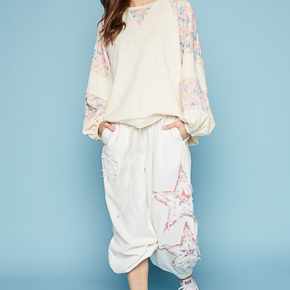 
                      
                        Round Neck Balloon Floral Long Sleeve Top
                      
                    