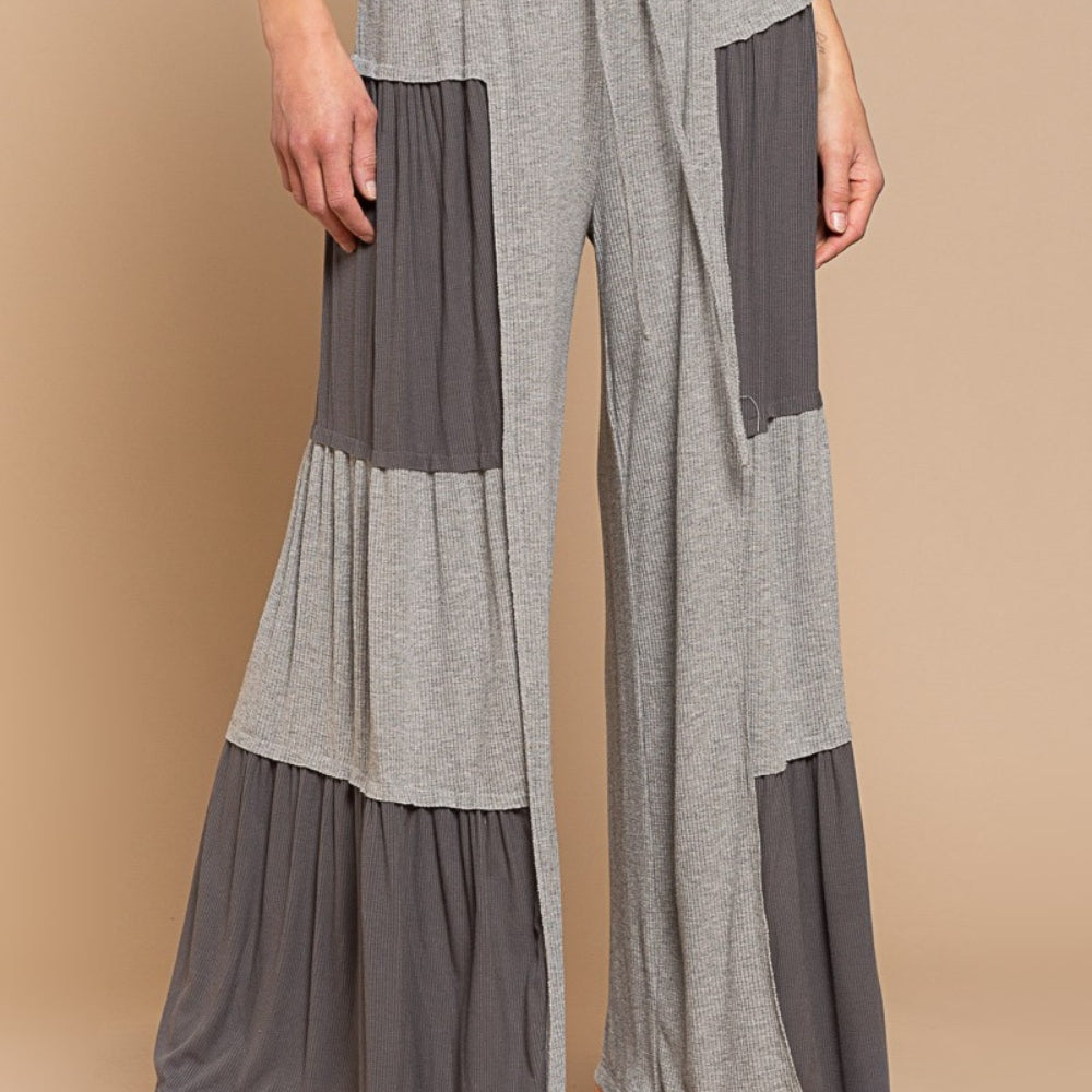 Ribbed Contrast Wide Leg Pants