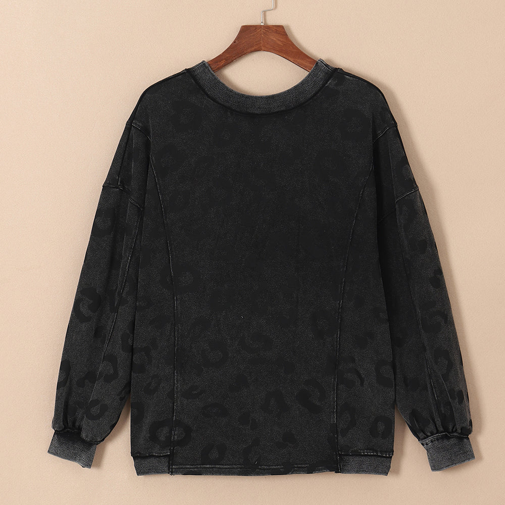 Leopard Round Neck Dropped Shoulder Sweatshirt