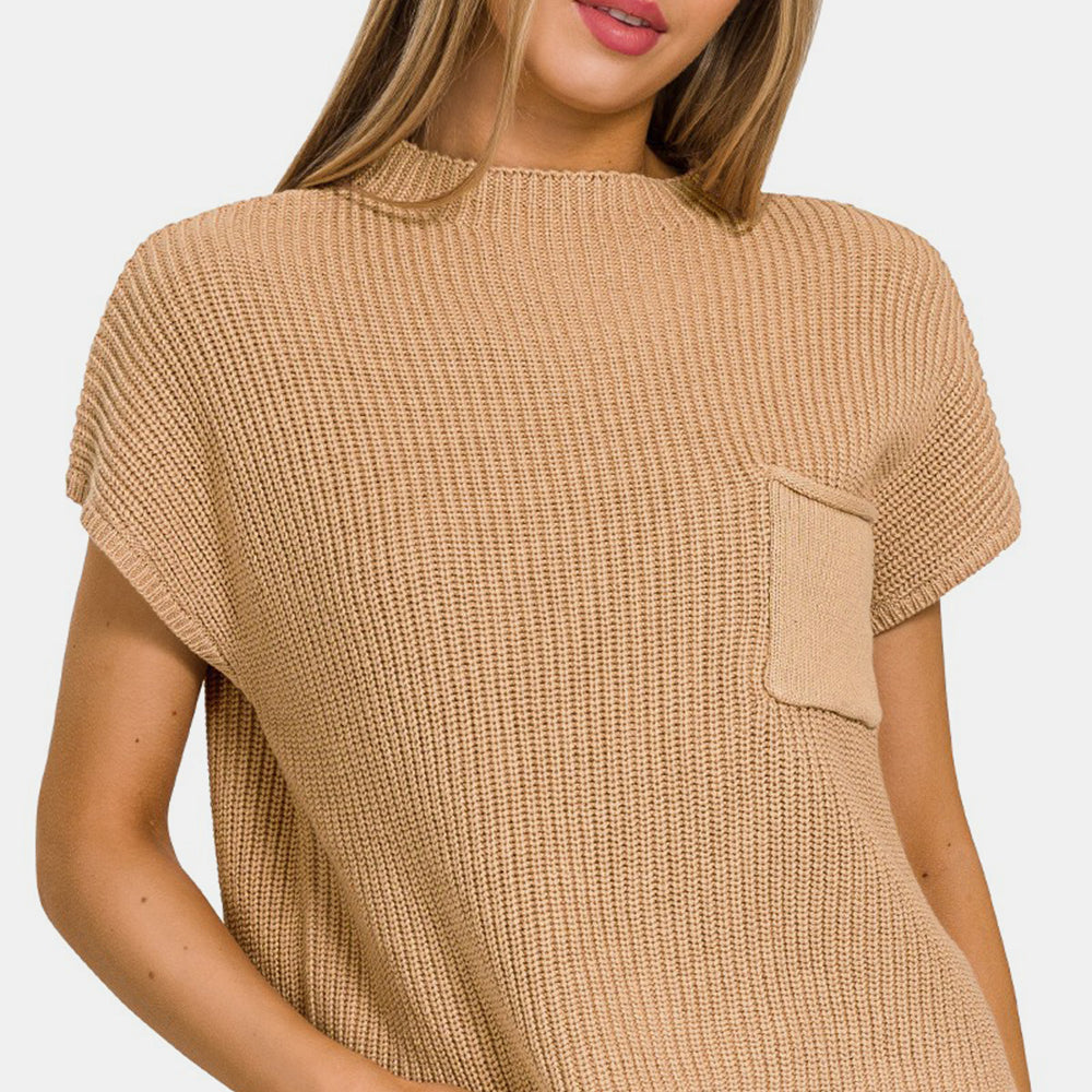 Mock Neck Short Sleeve Cropped Sweater