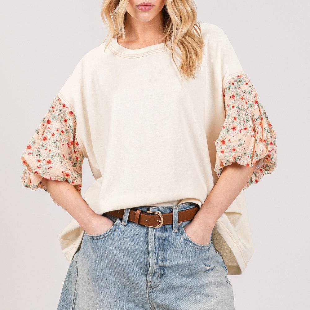 
                      
                        Round Neck Bubble Sleeve Oversize Top
                      
                    