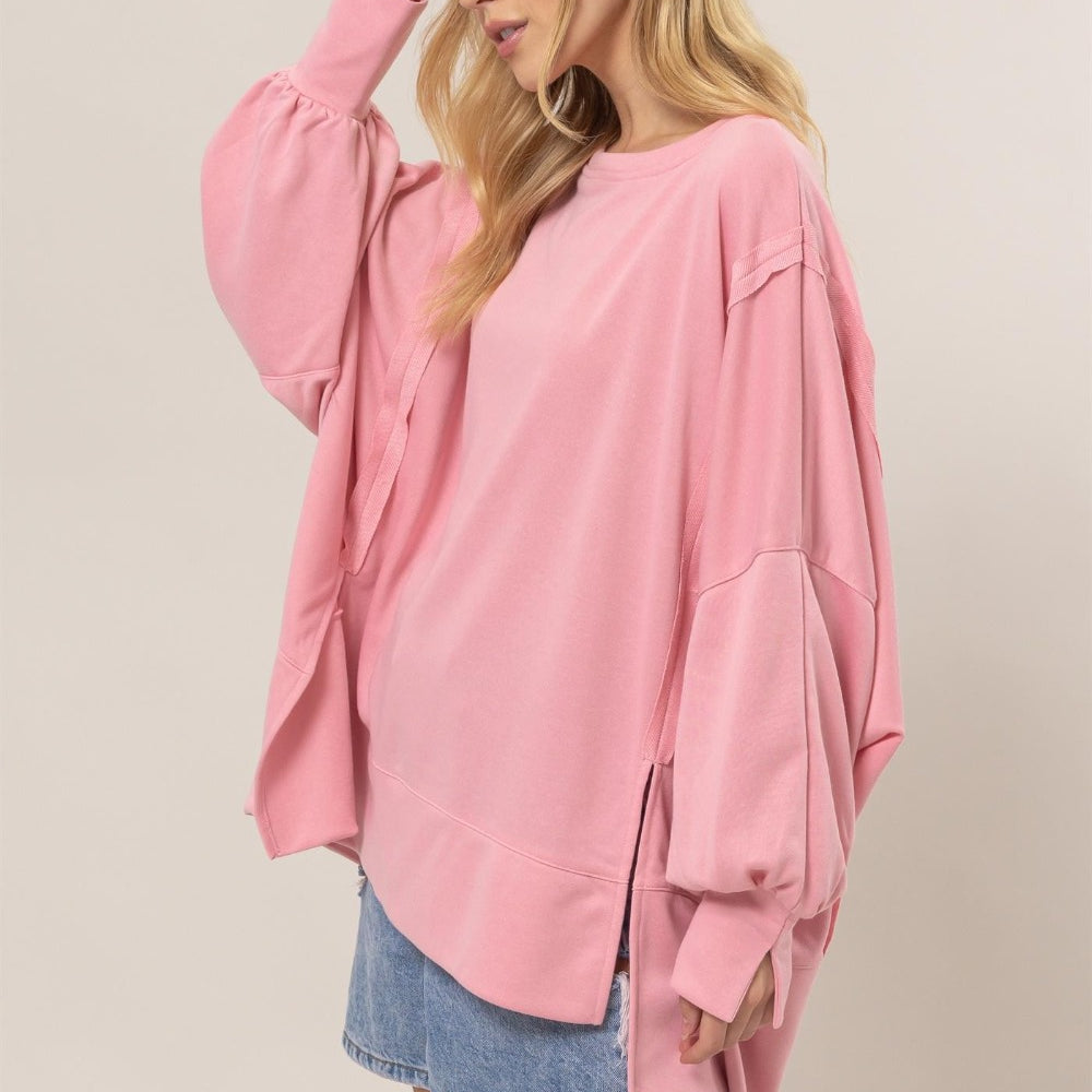 
                      
                        French Terry Long Sleeve High-Low Slit Sweatshirt
                      
                    