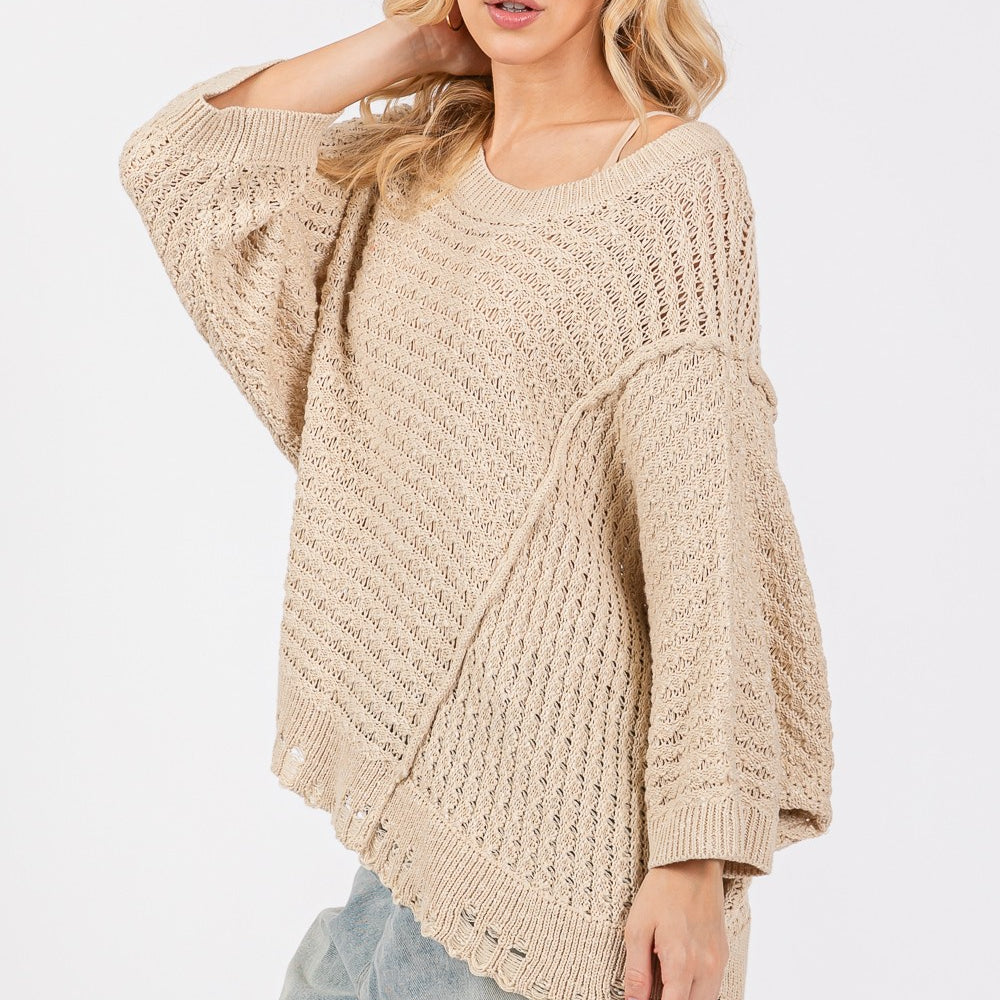 
                      
                        Distressed Asymmetrical Open Stitch Sweater
                      
                    