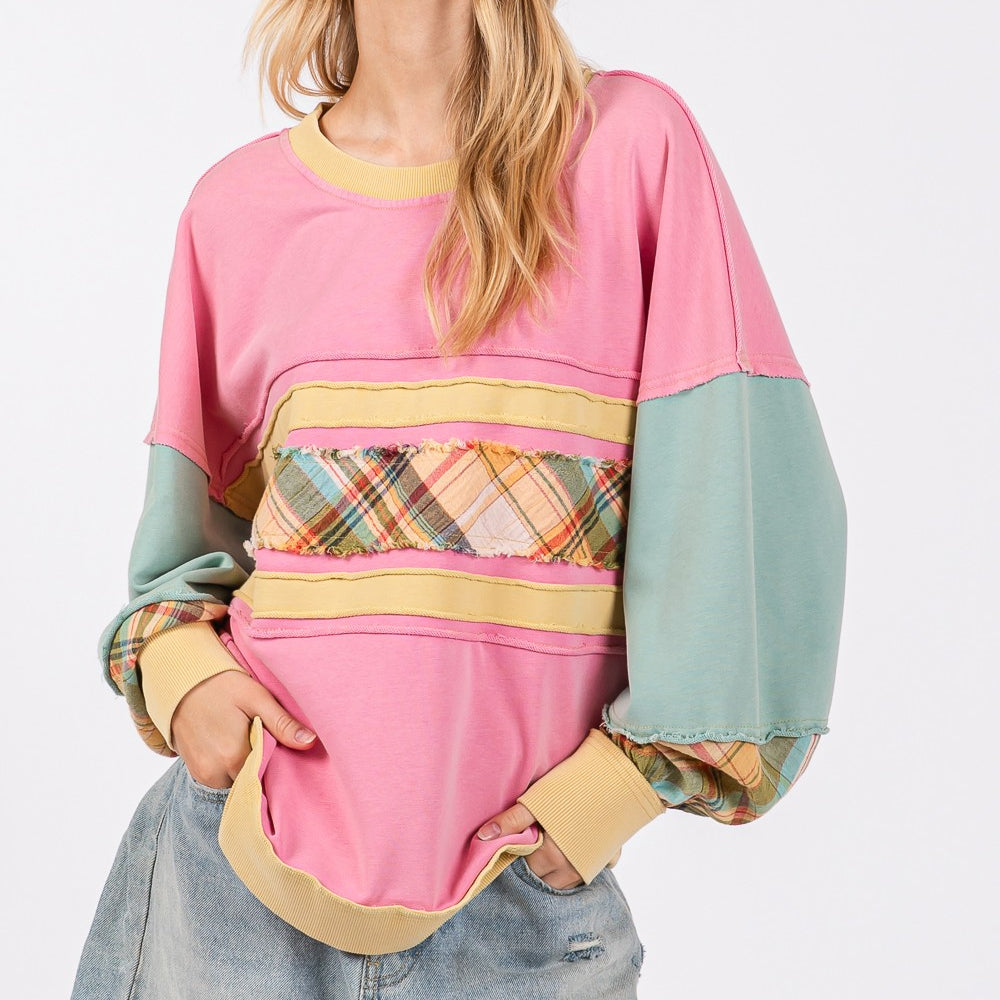 
                      
                        Mineral Wash Raw Edge Color Block Sweatshirt
                      
                    