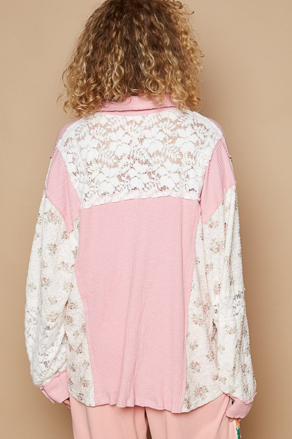 Floral Contrast Front Lace  Pocket Shirt