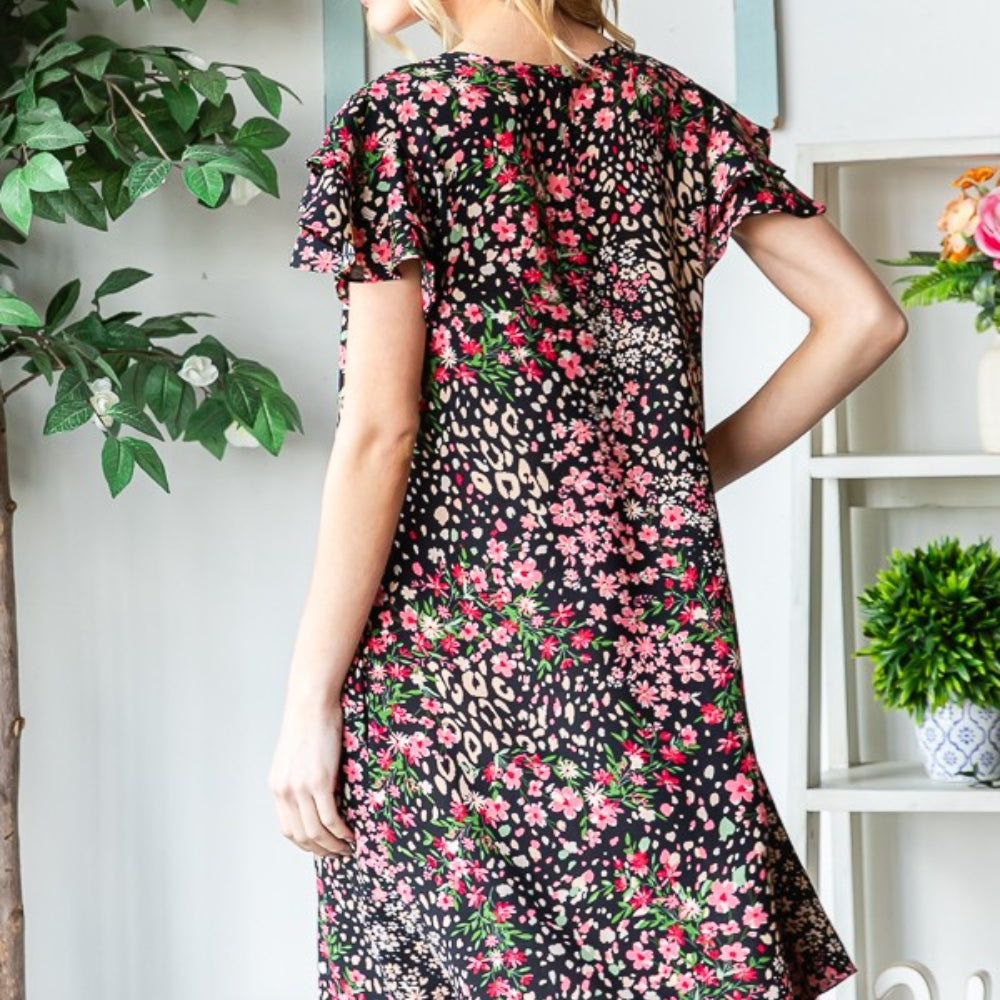 
                      
                        Printed Ruffled Short Sleeve Dress with Pockets
                      
                    