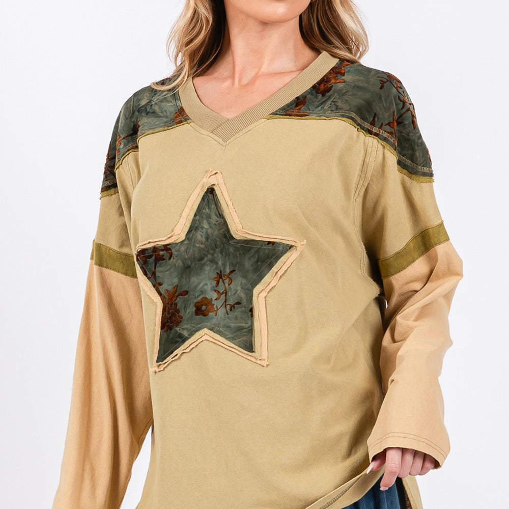 
                      
                        Star Patch Long Sleeve Color Block T-Shirt
                      
                    