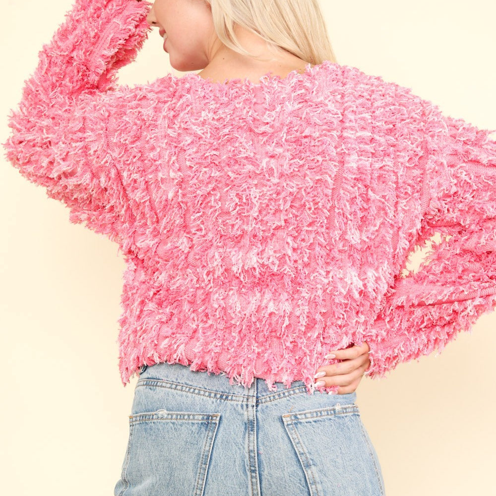 Shaggy Yarn Knit Zip Up Jacket