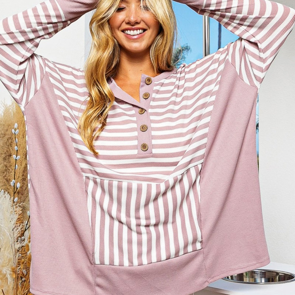 Striped Thumbhole Long Sleeve Top