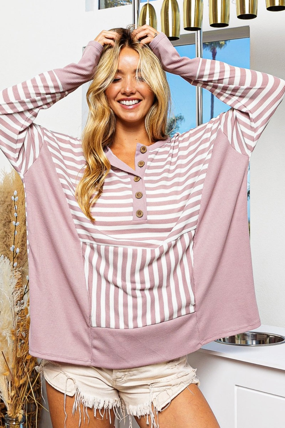 Striped Thumbhole Long Sleeve Top