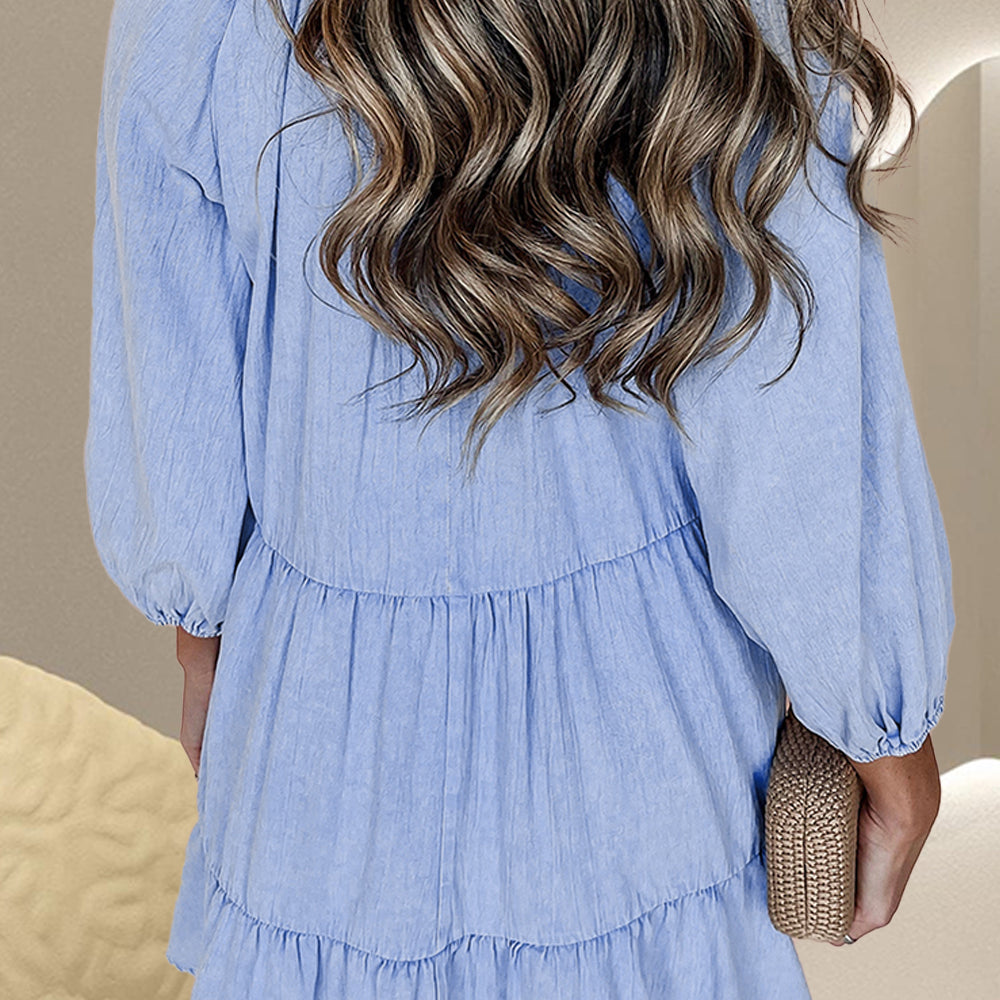 
                      
                        V-Neck Three-Quarter Sleeve Denim Dress
                      
                    