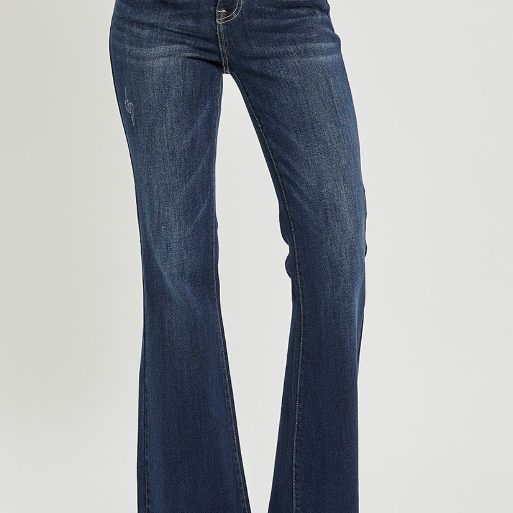 
                      
                        RISEN High Waist Raw Hem Flare Jeans
                      
                    