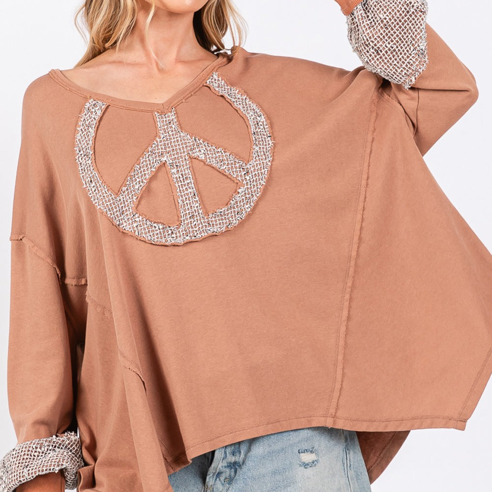 Peace Sign Mineral Wash Terry Top