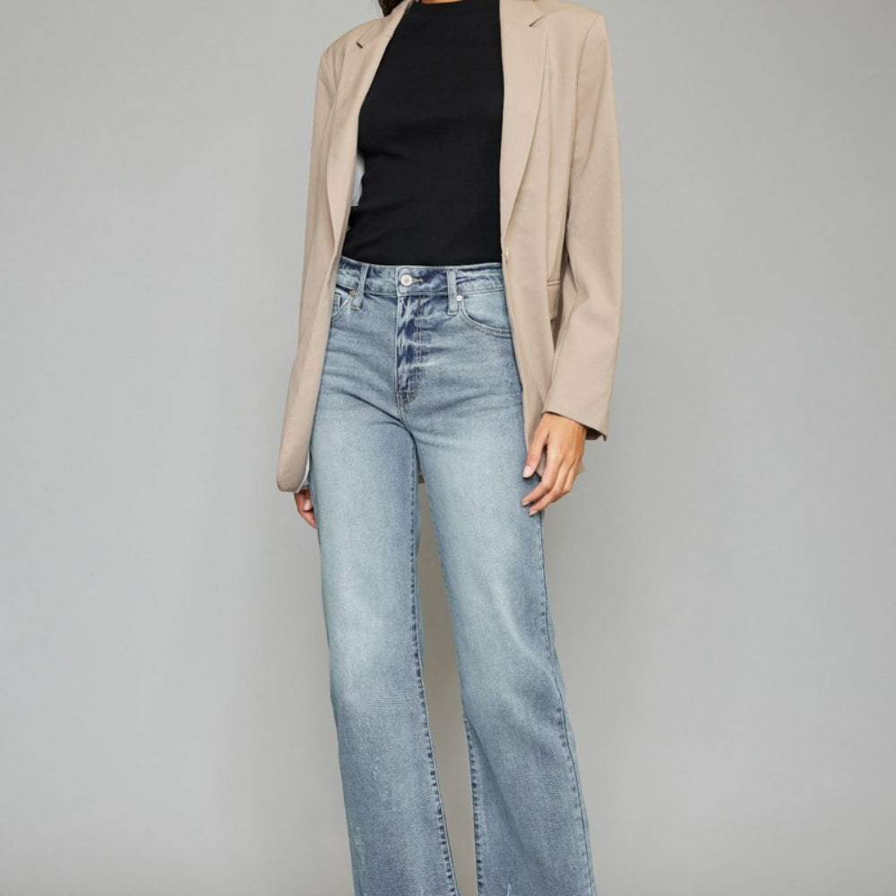 
                      
                        Kancan High Waist Raw Hem Cropped Wide Leg Jeans
                      
                    