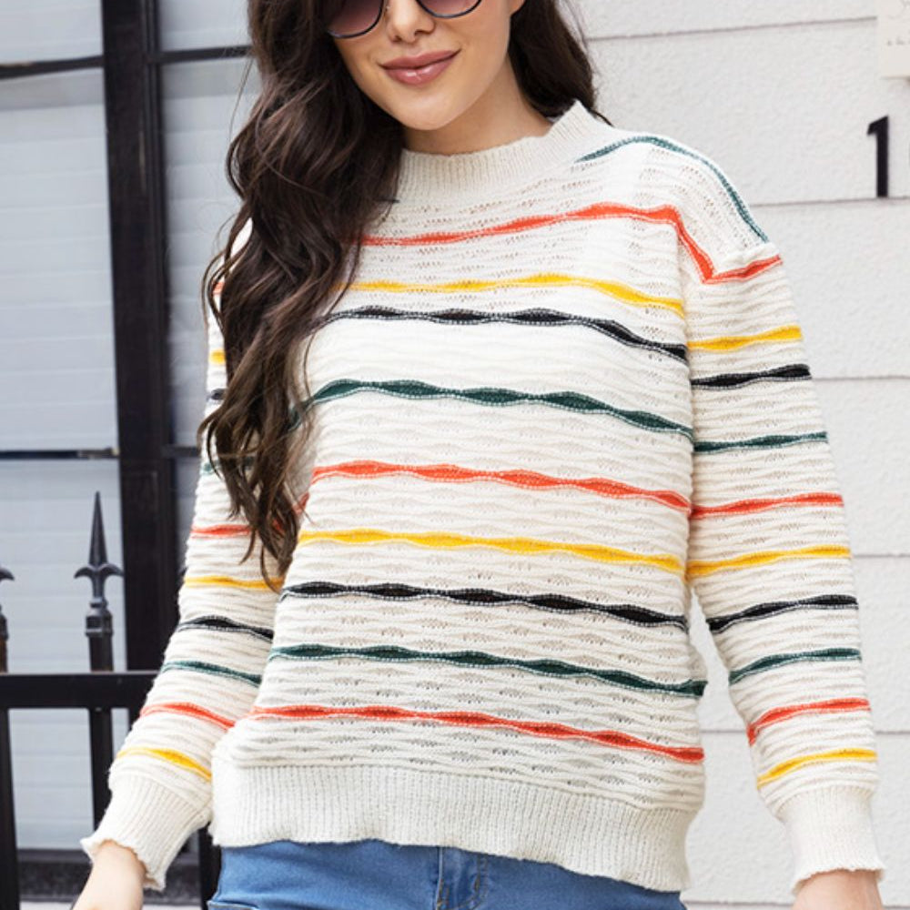 Striped Round Neck Long Sleeve Sweater