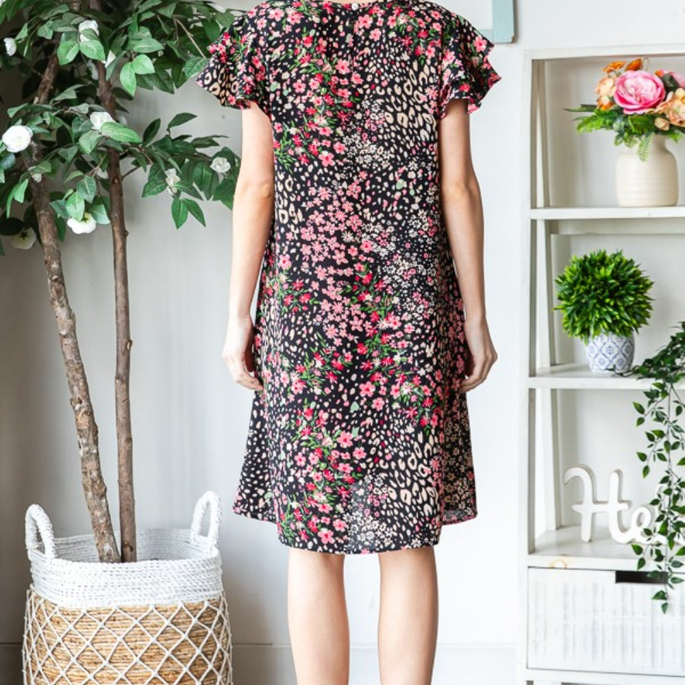 
                      
                        Printed Ruffled Short Sleeve Dress with Pockets
                      
                    