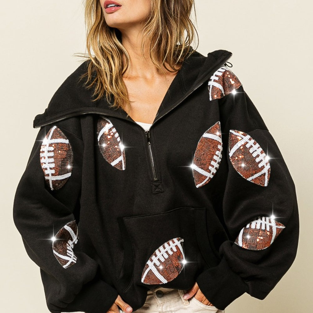 
                      
                        Sequin Football Half Zip Hoodie
                      
                    