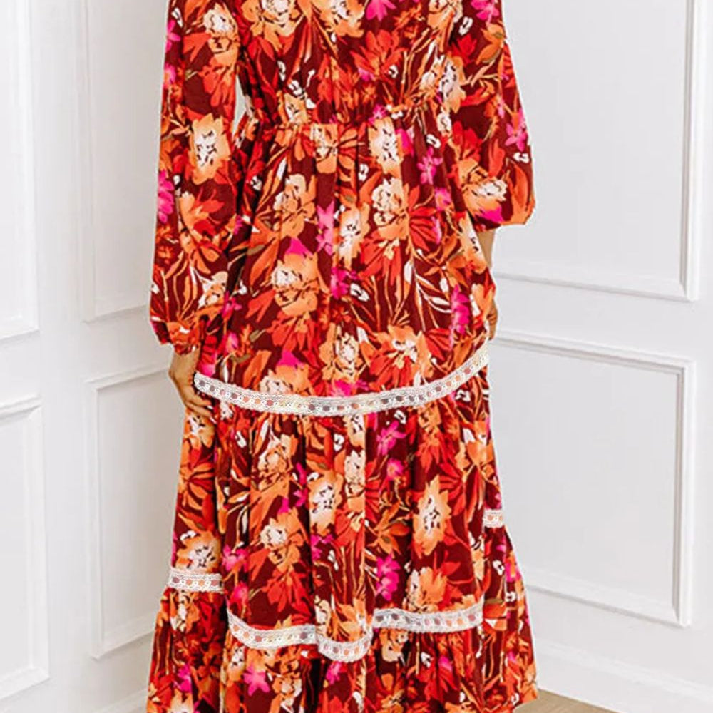 
                      
                        Printed V-Neck Long Sleeve Midi Dress
                      
                    