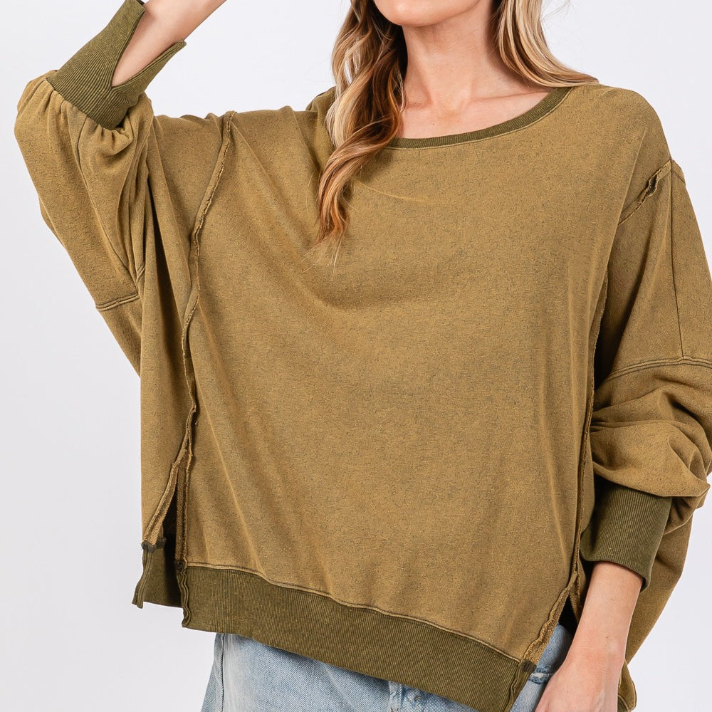 Mineral Wash Side Slit Oversized Sweatshirt