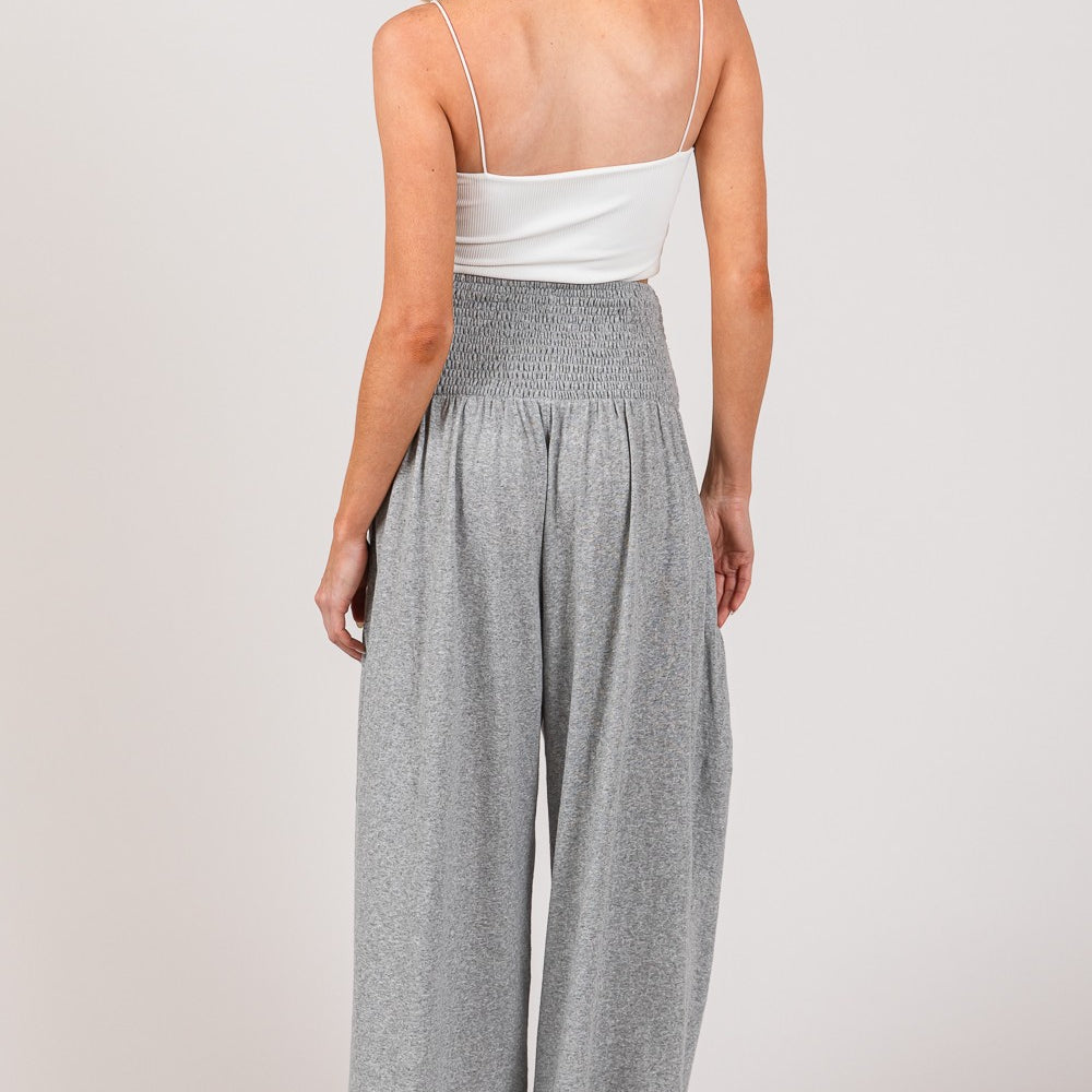 Drawstring Smocked High Waist Pants