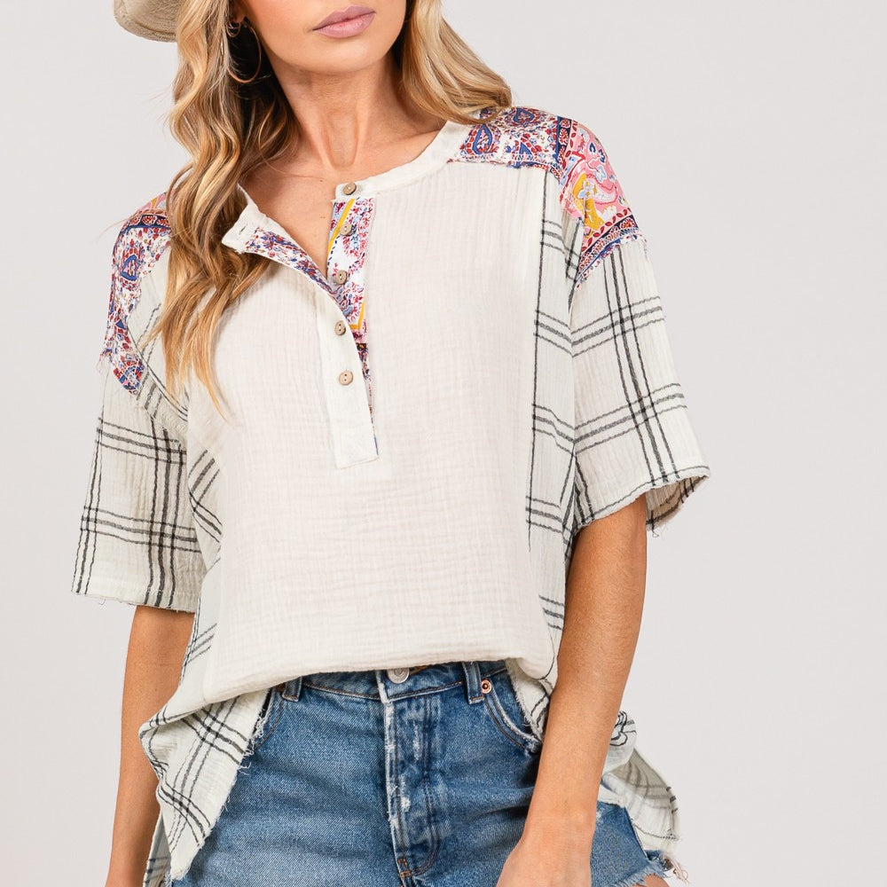 
                      
                        Plaid Half Button Gauze Top
                      
                    