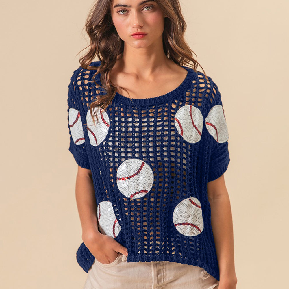 
                      
                        Baseball Patch Short Sleeve Net Cover-Up
                      
                    