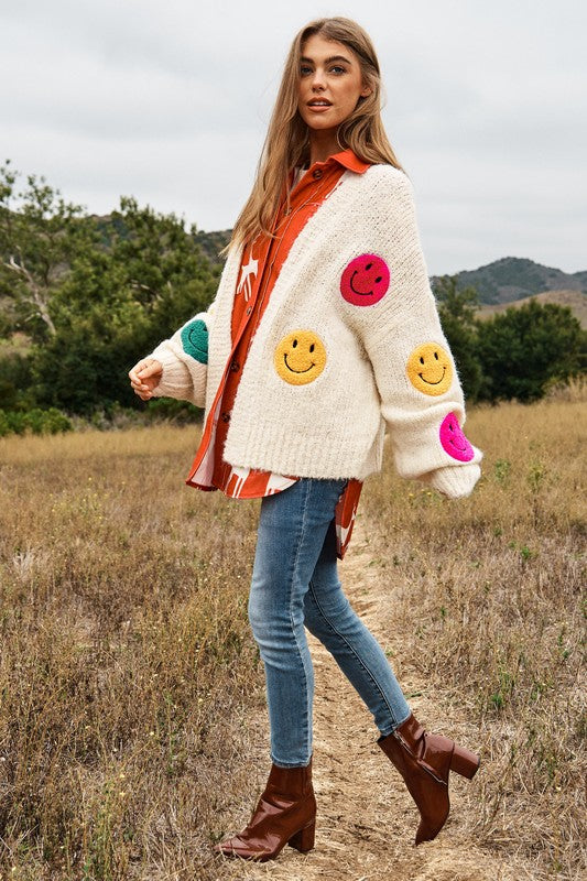 
                      
                        The Fuzzy Smile Long Bell Sleeve Knit Cardigan
                      
                    