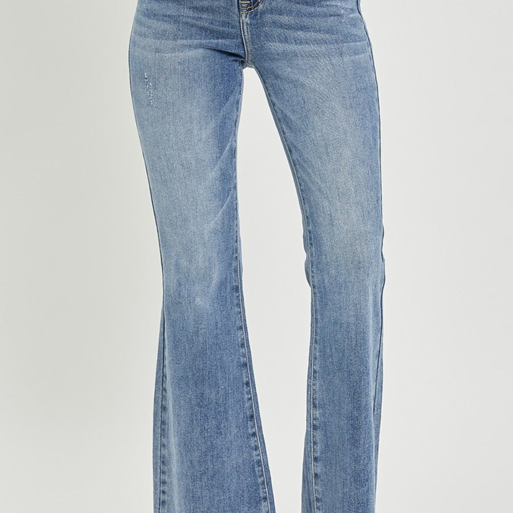 
                      
                        RISEN Full Size High Waist Raw Hem Flare Jeans
                      
                    