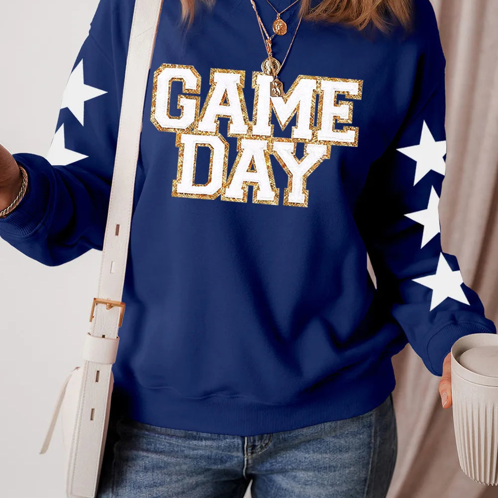 GAME DAY Star Round Neck Long Sleeve Sweatshirt