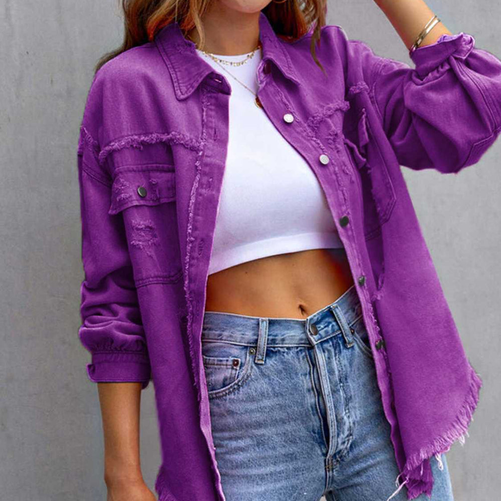 
                      
                        Distressed Drop Shoulder Denim Jacket
                      
                    