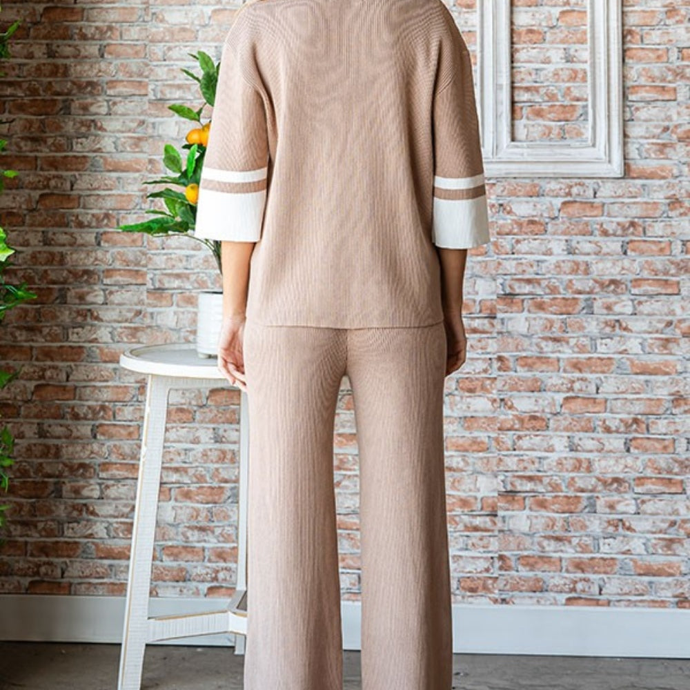 Contrast Ribbed Knit Pants