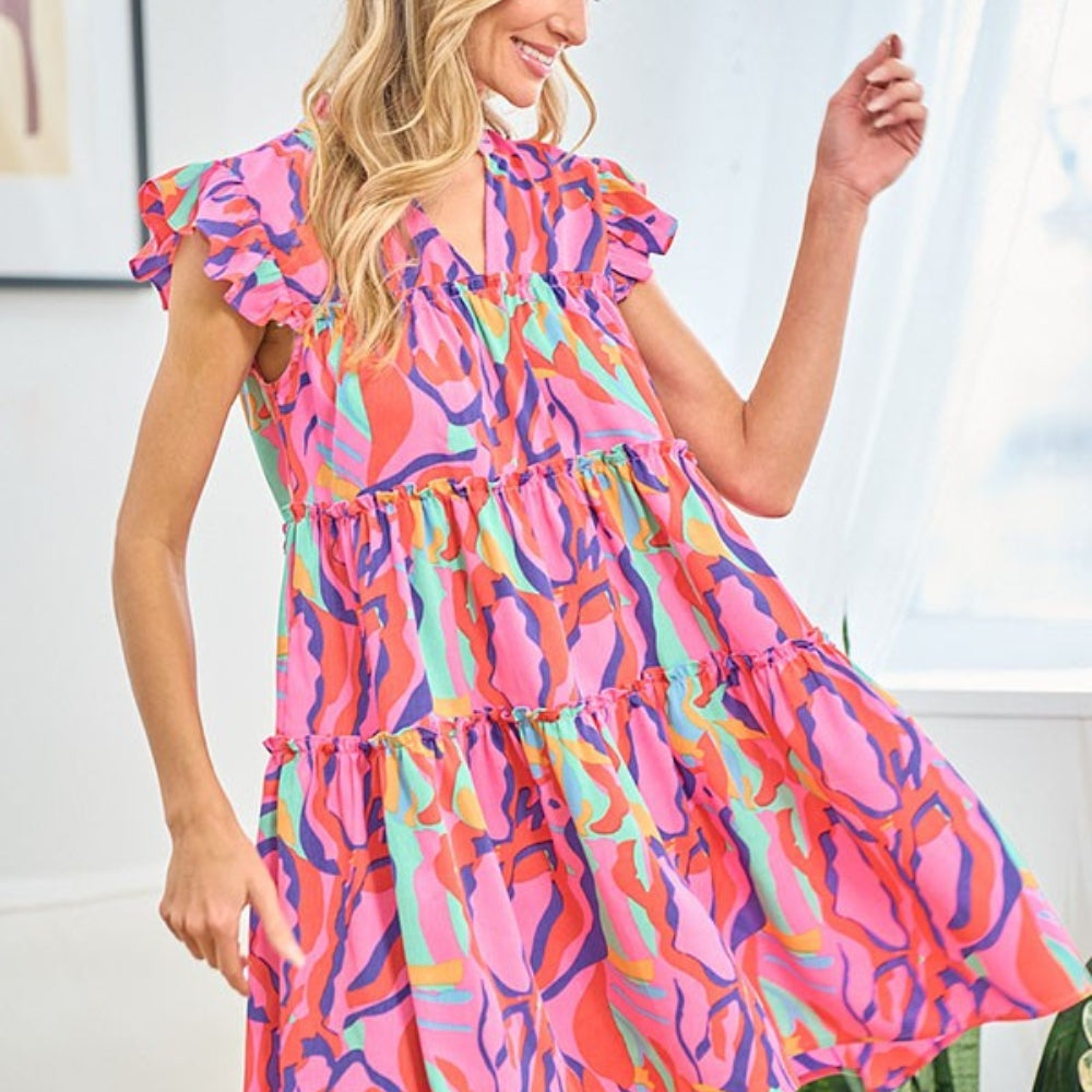 
                      
                        Printed Ruffle Cap Sleeve Tiered Dress
                      
                    